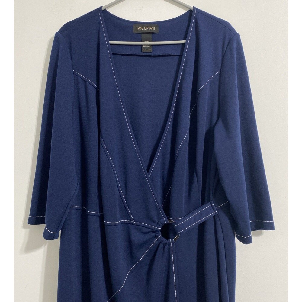 Lane Bryant Dress Women's 18/20 2X Plus Blue White Stitch Silver Hardware V-Neck - Picture 2 of 5